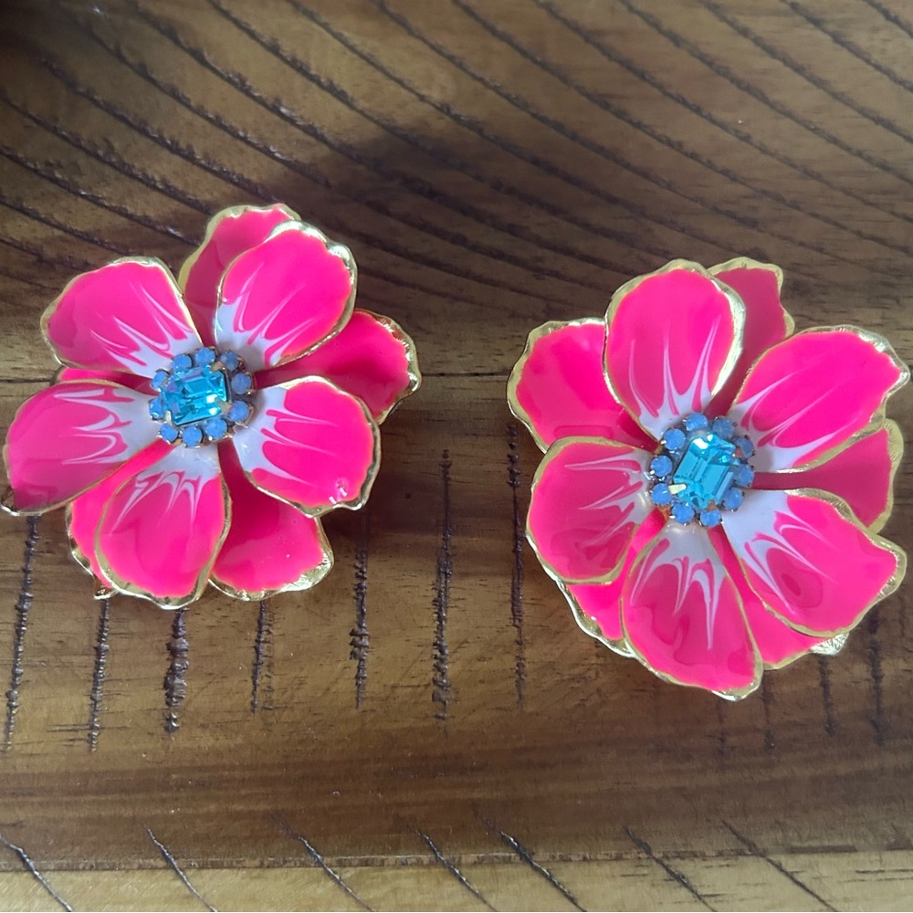 Anthropologie Pink and Gold Floral Earrings